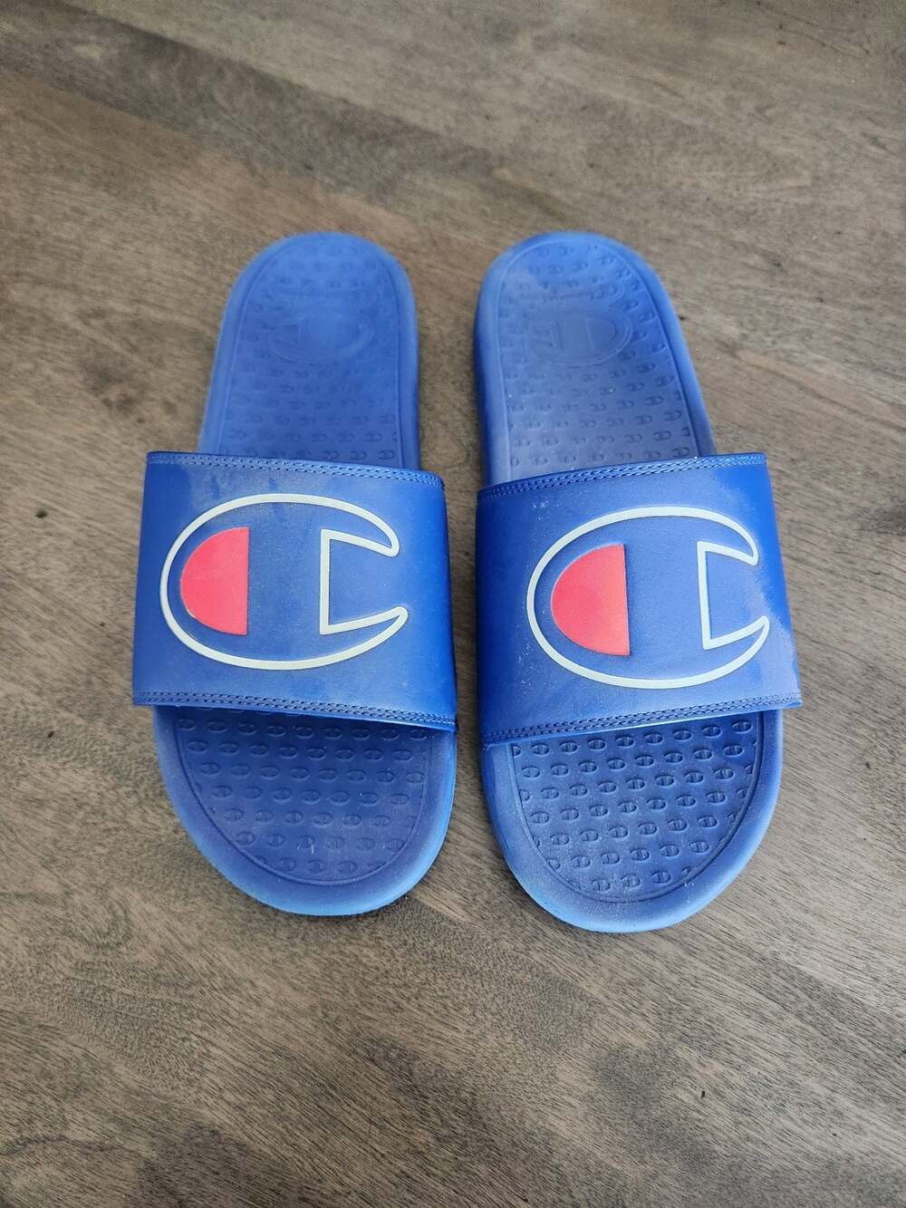 Champion Men's Super Slide Sandals Royal Blue with Red Logo